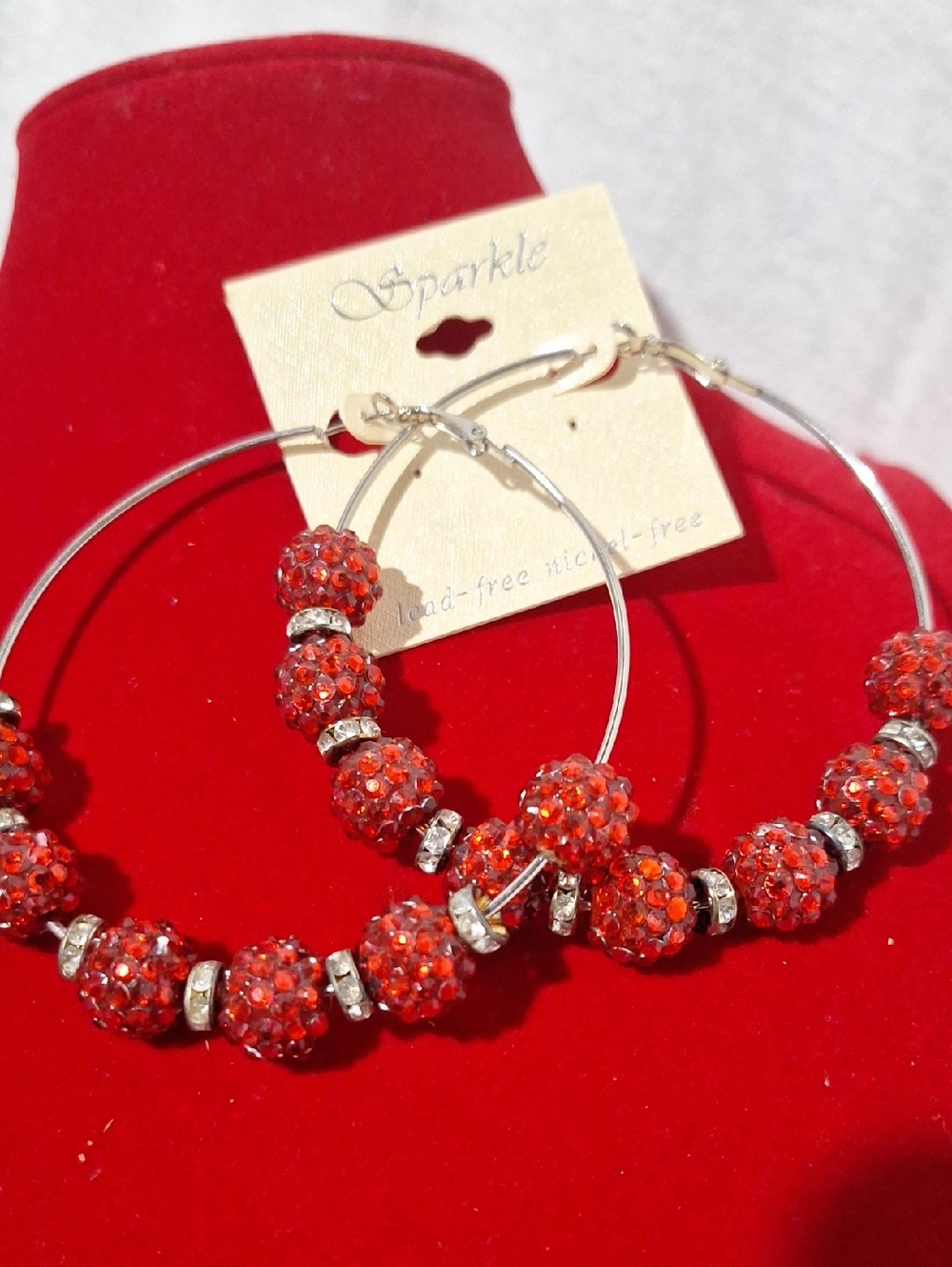 Red Crystal Bead Hoop Earrings